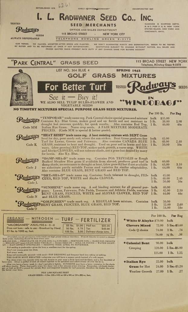 Alte Werbung für Radway's Seed Co. Inc. auf altem Papier mit Text, der die Dienstleistungen des Unternehmens beschreibt.