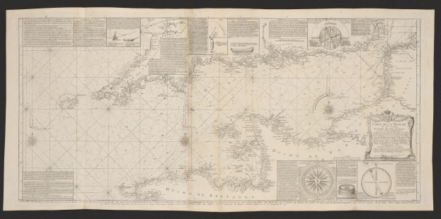 Ein Blatt mit einer Karte der Britischen Jungferninseln in der Mitte, umgeben von Bildern und Text, vor einem dunklen Hintergrund.