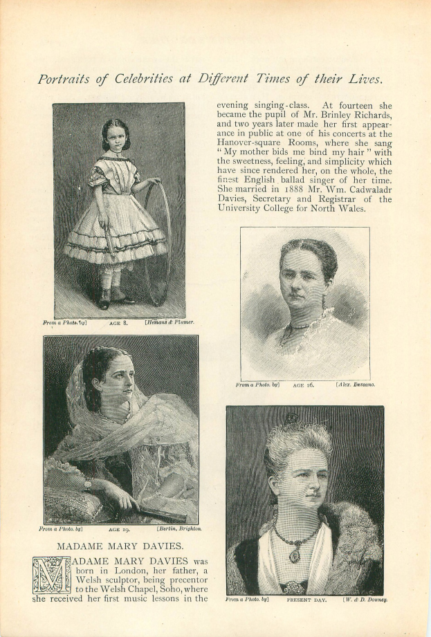 Ein altes Buch ist aufgeschlagen und zeigt Text und Bilder von Frauen, die einen Einblick in ihr Leben geben.