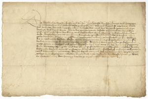 Ein vergilbtes, altes Papier mit sauberer, lesbarer Schreibschrift, das mutmaßlich ein Brief des deutschen Finanzministers an seine Frau ist.