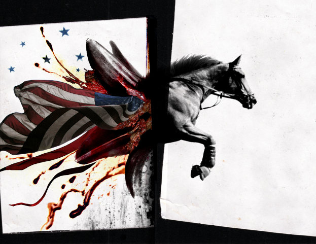 Ein Gemälde, das ein Pferd zeigt.