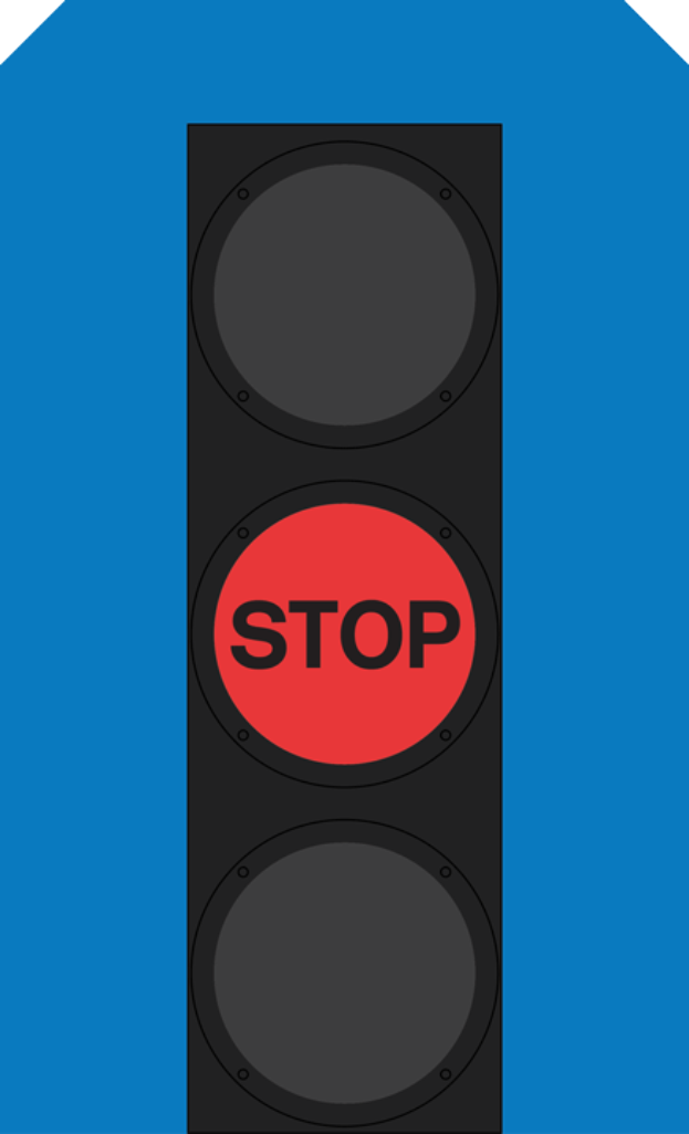 Eine Ampel mit rotem Stoppsignal auf blauem Hintergrund.