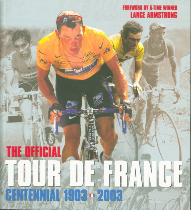 Offizielles Tour de France-Jubiläumsplakat von 1903-2003 mit Radfahrern in einer Gruppe und Textdetails zum Ereignis.