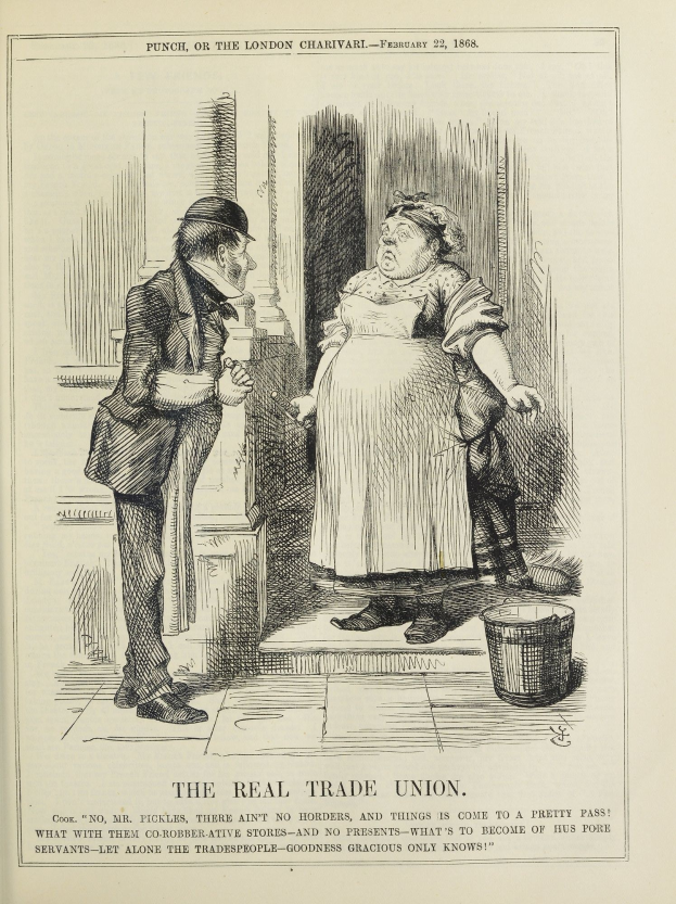 Eine handgezeichnete Abbildung auf Papier zeigt einen Mann und eine Frau neben einem Eimer, mit der Aufschrift "Der Echte Gewerkschafter" darunter.