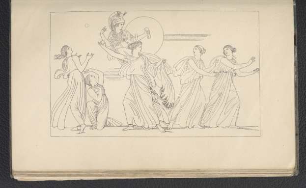 Ein Buchumschlag mit einer leuchtenden Illustration einer Gruppe tanzender Frauen in energischen, synchronen Posen mit detaillierter Kleidung und Gesichtern.